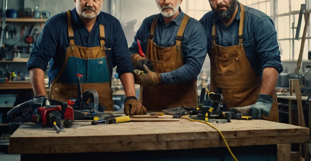 Grupo de trabajadores mirando a la camara mientras trabajan en su taller